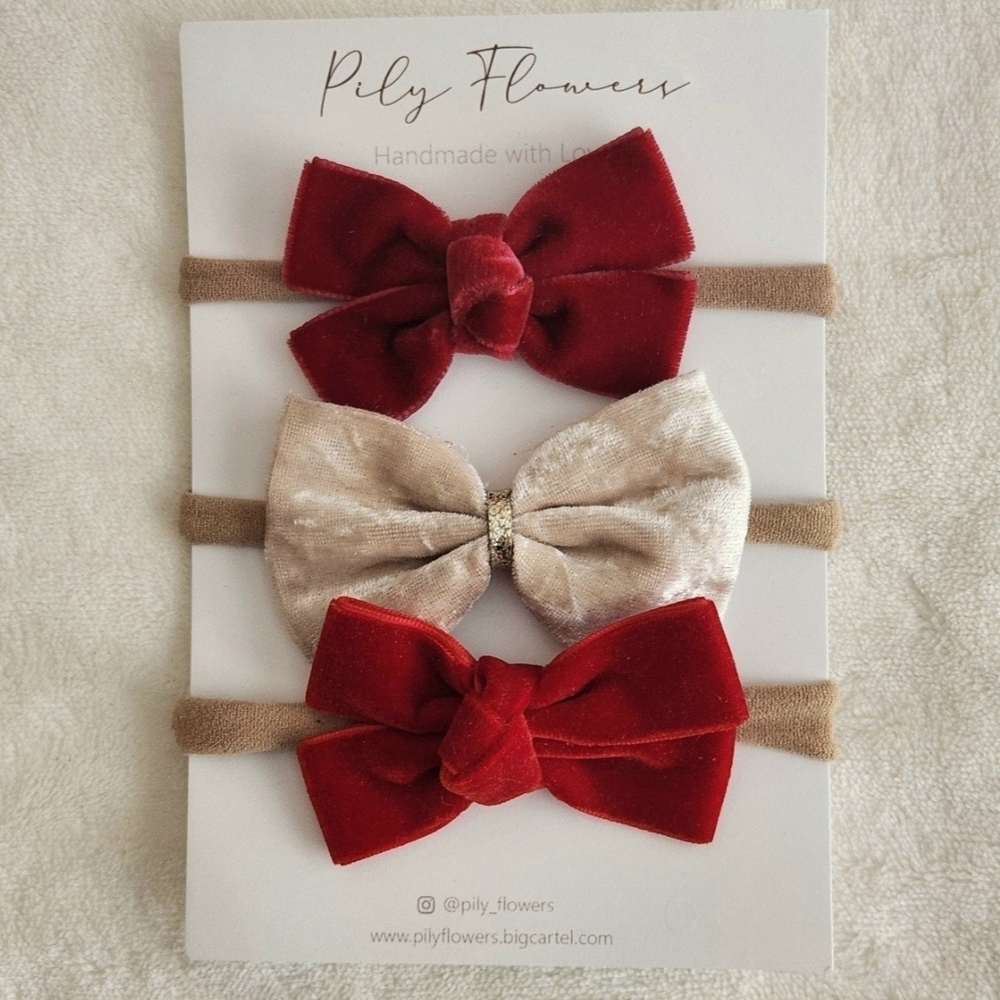 Velvet Bow Headbands for Baby Girl – Set of 3 (0-6 Months)